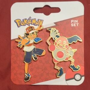 Pokémon Ash & Mr. Mime Enamel Pin Set - Red, Blue, Pink, Yellow